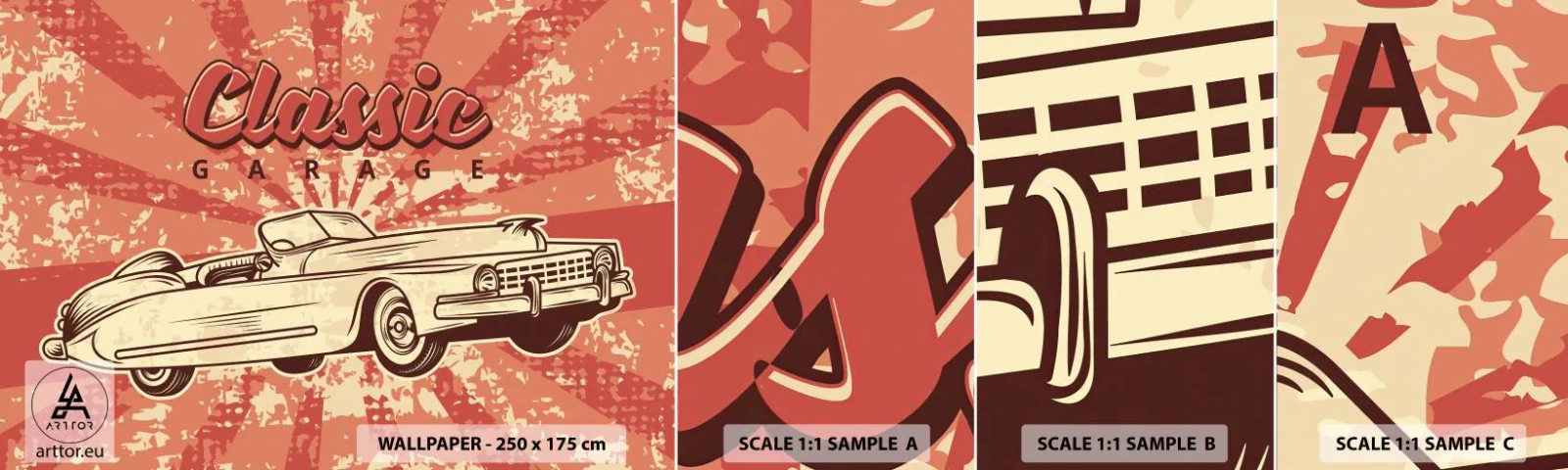 Campione Di Fotomurale Standard Eco - E alla radio Elvis - Auto, Cabriolet, Viaggi - 100x30 cm