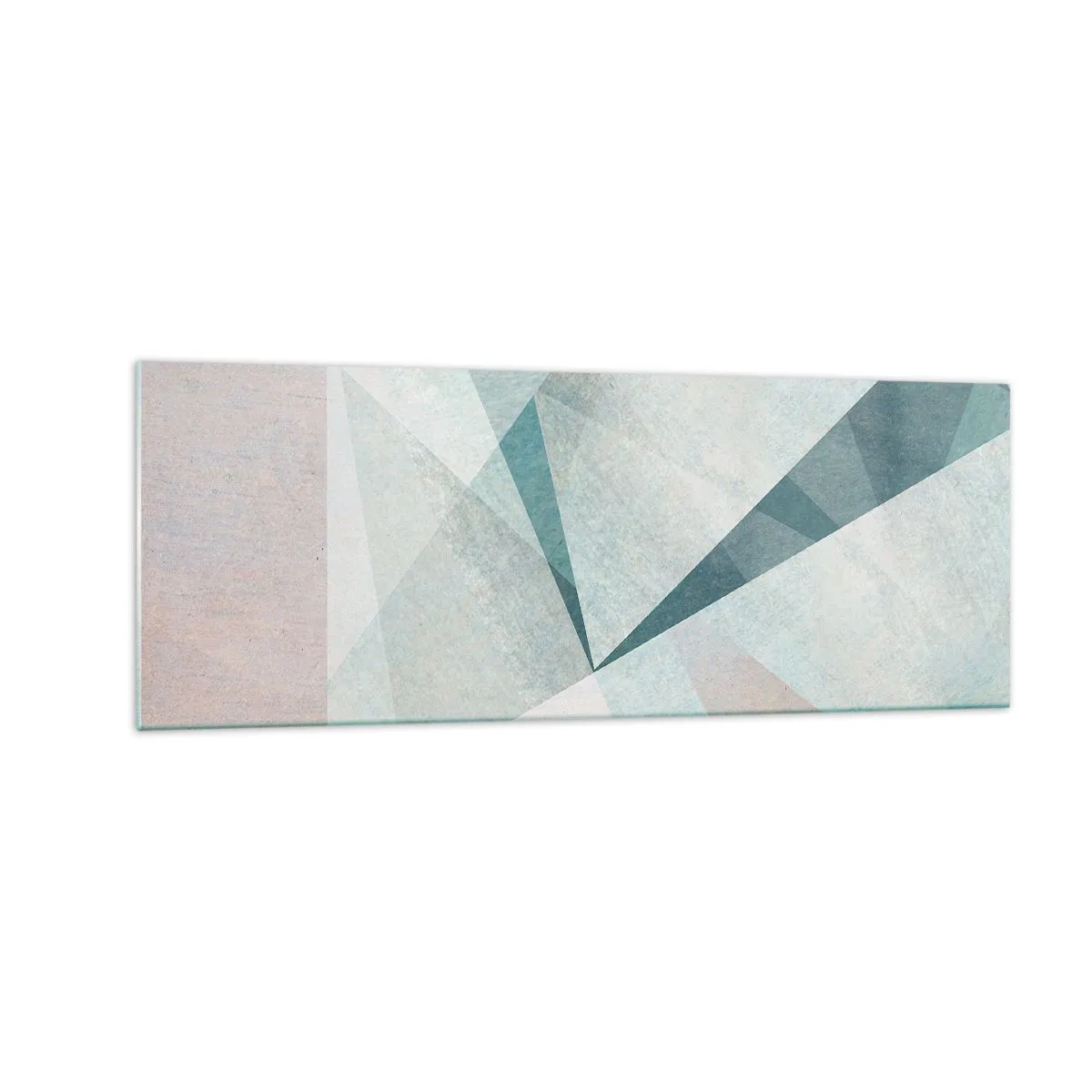Quadro su vetro - Forme geometriche in tonalità pastello di blu e grigio - 140x50cm - Con calma ma dinamicamente - Decorazione murale moderna per soggiorno e camera da letto ARTTOR