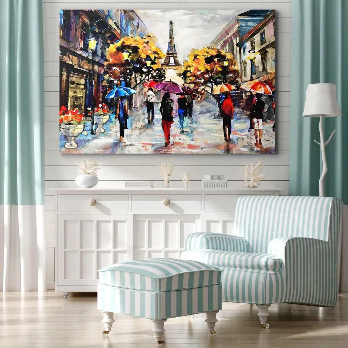 Quadro su tela - Stampe su Tela - Una passeggiata autunnale a Parigi con vista sulla Torre Eiffel - 70x50cm - Bella soprattutto d'autunno - Decorazione murale moderna per soggiorno e camera da letto ARTTOR