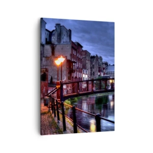 Quadro su tela - Stampe su Tela - Vista serale delle case popolari e del ponte sul canale - 50x70cm - Questa Bydgoszcz non la conosci - Decorazione murale moderna per soggiorno e camera da letto ARTTOR