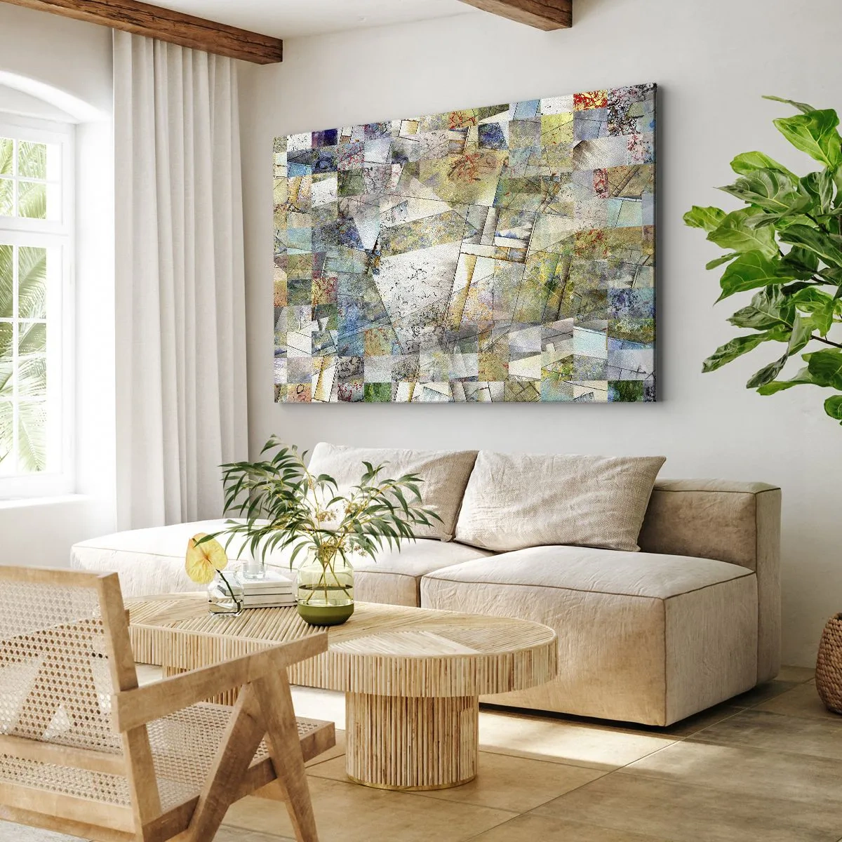 Quadro su tela - Stampe su Tela - Astrazione colorata con forme e linee geometriche - 70x50cm - Rimpasto geometrico - Decorazione murale moderna per soggiorno e camera da letto ARTTOR