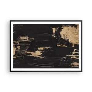 Poster in cornice nera - Composizione astratta nei toni del nero e dell'oro - 100x70cm - Tracce del contatto - Decorazione murale moderna per soggiorno e camera da letto ARTTOR