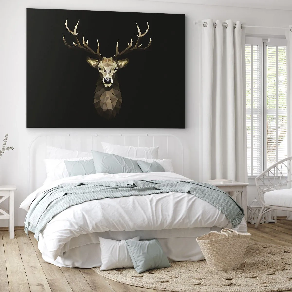 Quadro su tela - Stampe su Tela - Cervo poligonale geometrico su sfondo nero - 70x50cm - Cervo cubista - Decorazione murale moderna per soggiorno e camera da letto ARTTOR
