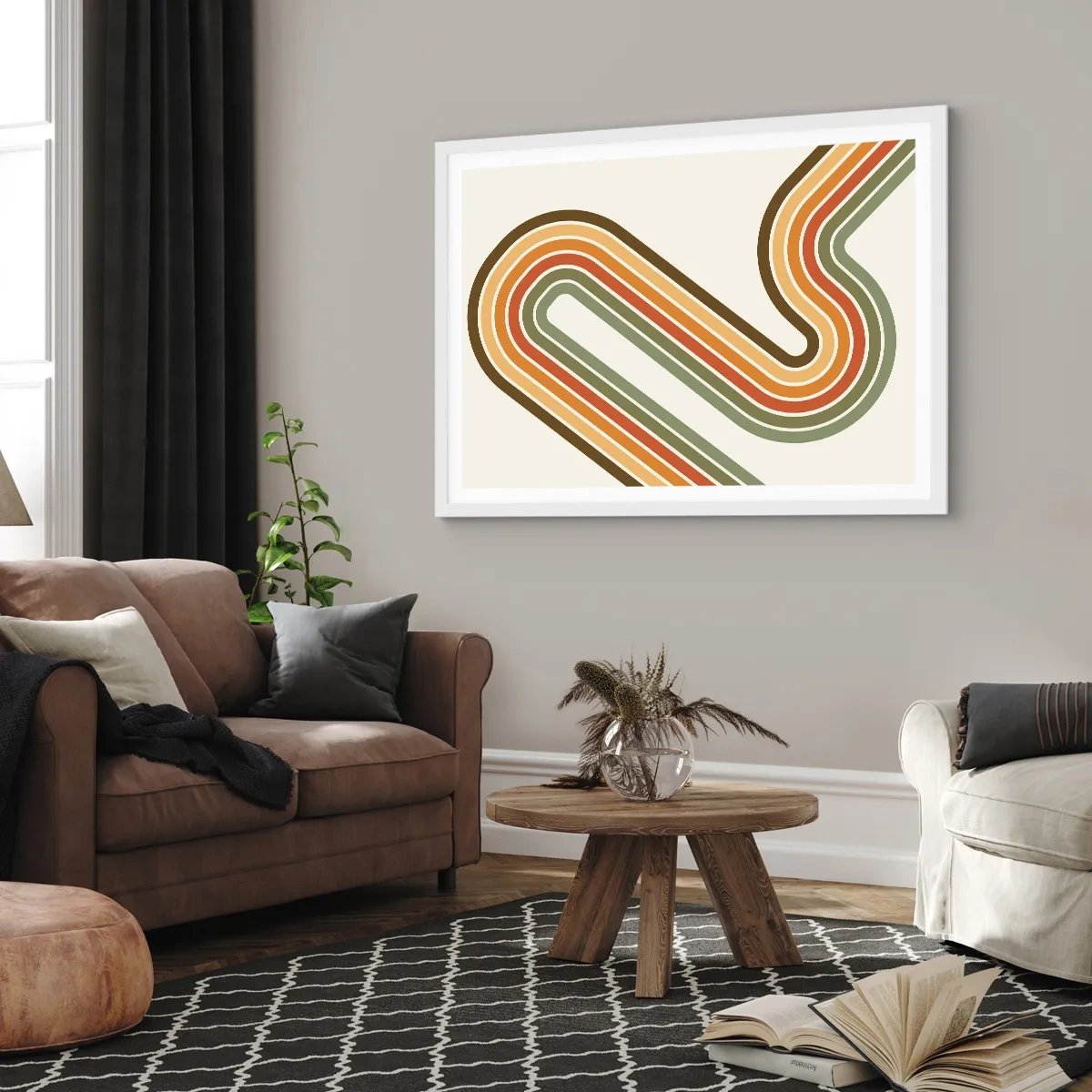 Poster in cornice bianca - Zig zag fino alla meta - 100x70 cm