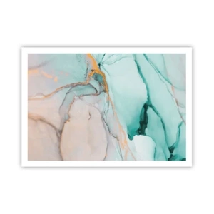 Poster - Una composizione astratta nei toni del turchese e dell'oro. - 100x70cm - Danza di forme e colori - Decorazione murale moderna per soggiorno e camera da letto ARTTOR