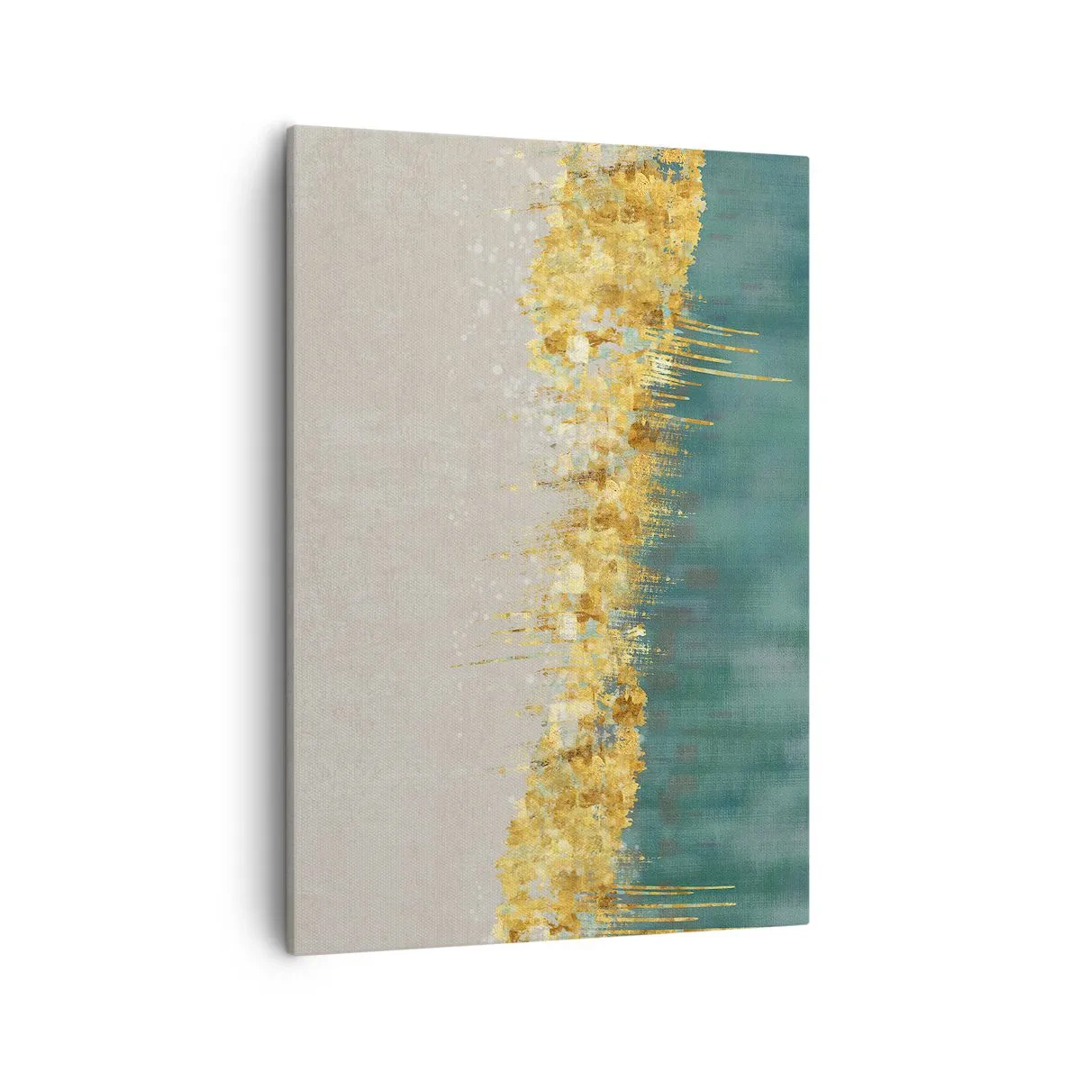 Quadro su tela - Stampe su Tela - Accenti dorati su sfondo verde-beige - 50x70cm - Confine dorato - Decorazione murale moderna per soggiorno e camera da letto ARTTOR