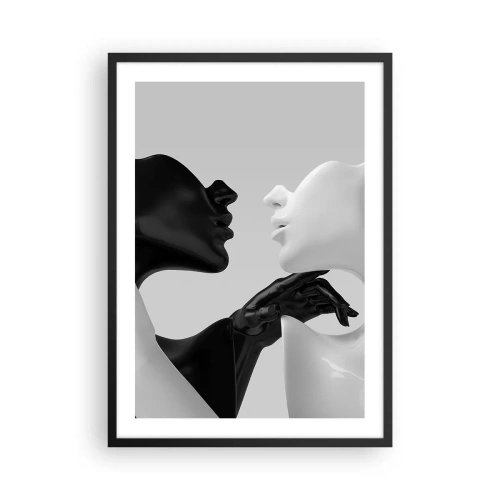 Poster in cornice nera - Una composizione in bianco e nero di due volti a stretto contatto. - 50x70cm - Desiderio - attrazione - Decorazione murale moderna per soggiorno e camera da letto ARTTOR
