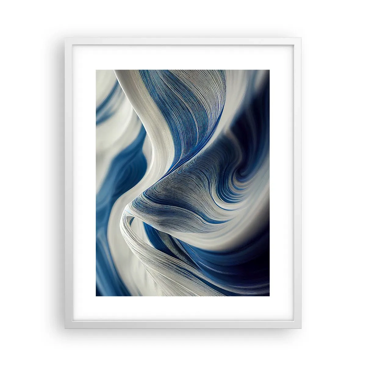 Poster in cornice bianca - Fluidità di blu e di bianco - 40x50 cm
