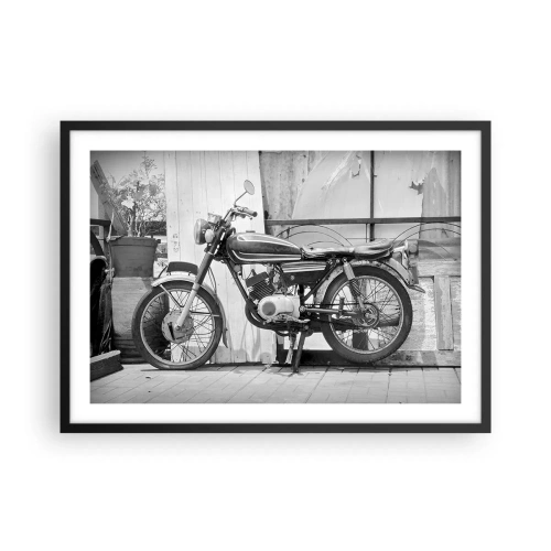 Poster in cornice nera - Foto in bianco e nero di una motocicletta classica - 70x50cm - La classicità sopra a tutto - Decorazione murale moderna per soggiorno e camera da letto ARTTOR