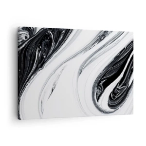 Quadro su tela - Stampe su Tela - Astrazione in bianco e nero con linee dinamiche e vortici - 70x50cm - L'unione degli opposti - Decorazione murale moderna per soggiorno e camera da letto ARTTOR