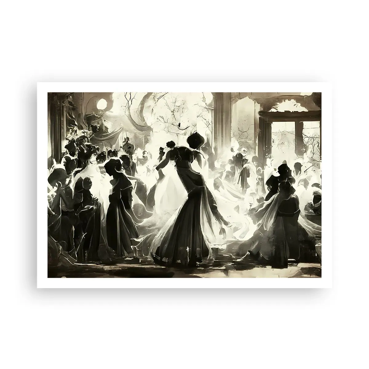 Poster - Palla in stile retrò in bianco e nero - 100x70cm - Il gran ballo in maschera - Decorazione murale moderna per soggiorno e camera da letto ARTTOR