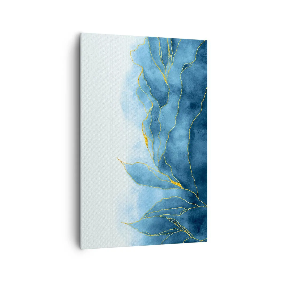 Quadro su tela - Stampe su Tela - Onde astratte nelle tonalità del blu con accenti dorati - 80x120cm - Blu nell'oro - Decorazione murale moderna per soggiorno e camera da letto ARTTOR
