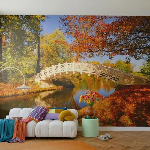 Fotomurali Autoadesivo Deluxe Sticker - Sul bianco ponticello dei sospiri - Paesaggio, Parco, Ponte di Legno - 250x175 cm