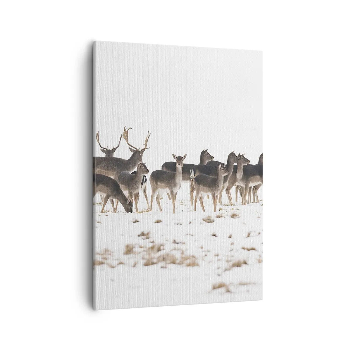 Quadro su tela - Stampe su Tela - Un branco di cervi su uno sfondo innevato - 50x70cm - Tra poco è Natale? - Decorazione murale moderna per soggiorno e camera da letto ARTTOR