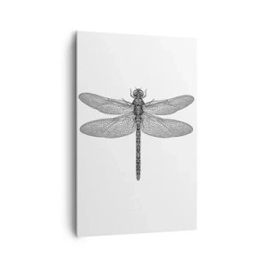 Quadro su tela - Stampe su Tela - Disegno in bianco e nero di una libellula su sfondo bianco in stile minimalista - 80x120cm - La precisione della natura - Decorazione murale moderna per soggiorno e camera da letto ARTTOR