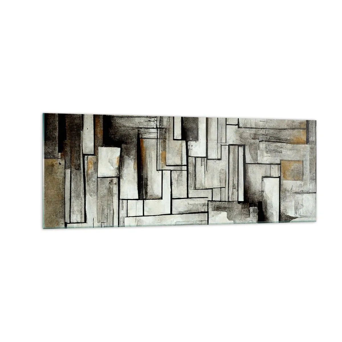 Quadro su vetro - Rettangoli astratti nelle tonalità del grigio e del nero - 140x50cm - La forza della semplicità - Decorazione murale moderna per soggiorno e camera da letto ARTTOR