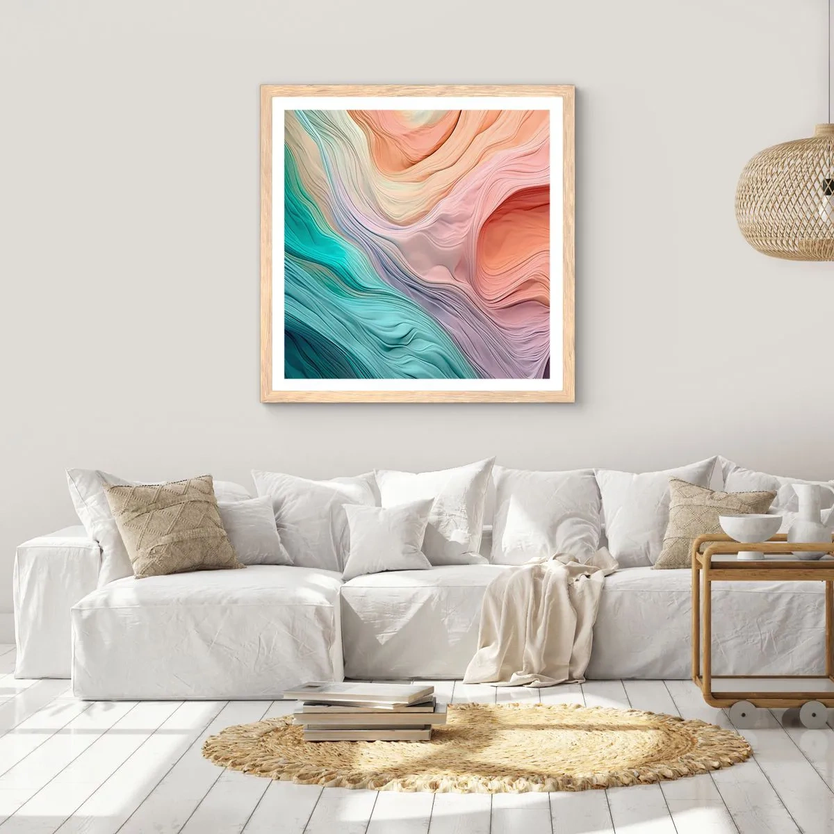 Poster in cornice rovere chiaro - Onda arcobaleno - 30x30 cm