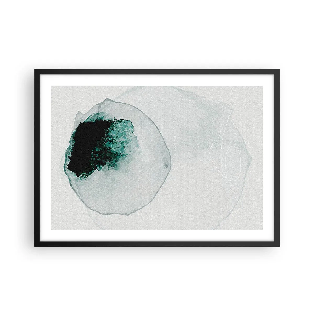 Poster in cornice nera - Goccia d'acqua astratta con sfumature di verde e nero - 70x50cm - In una goccia d'acqua - Decorazione murale moderna per soggiorno e camera da letto ARTTOR