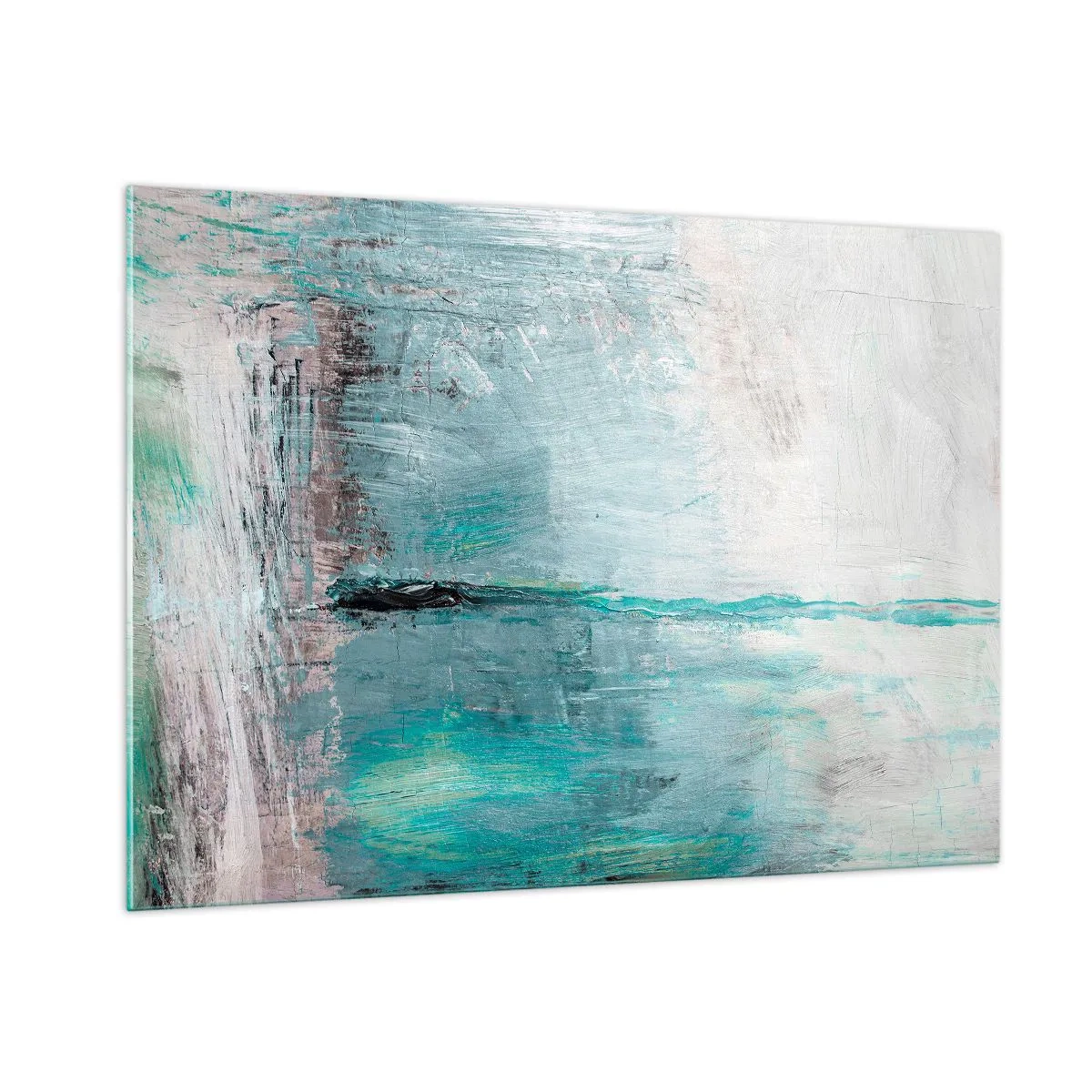 Quadro su vetro - Composizione astratta nei toni del blu e del grigio - 100x70cm - Orizzonte nel blu - Decorazione murale moderna per soggiorno e camera da letto ARTTOR