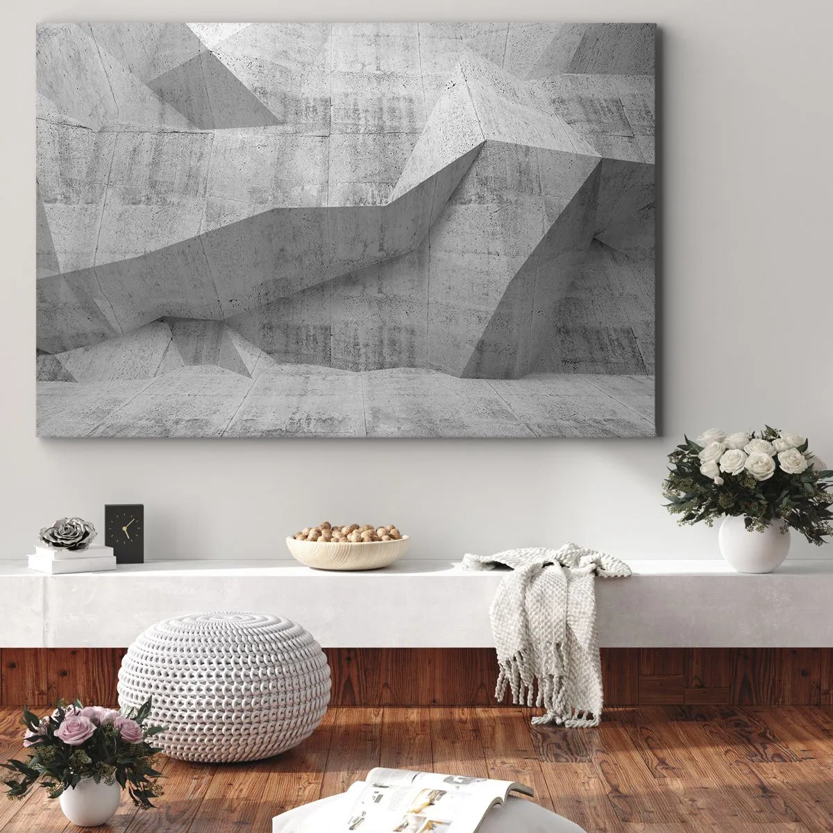 Quadro su tela - Stampe su Tela - Forme geometriche in cemento grigio - 100x70cm - Una vera sfida - Decorazione murale moderna per soggiorno e camera da letto ARTTOR