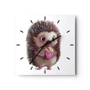 Orologio da parete - Orologio in Vetro - Un simpatico riccio con un cupcake - 30x30cm - Festa ogni giorno - Decorazione murale moderna per soggiorno e camera da letto ARTTOR