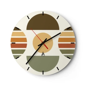 Orologio da parete - Orologio in Vetro - Semicerchi geometrici e strisce nei toni della terra su uno sfondo chiaro - 30x30cm - Nei colori della terra - Decorazione murale moderna per soggiorno, cucina e camera da letto ARTTOR