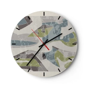 Orologio da parete - Orologio in Vetro - Astrazioni geometriche in verde e blu su uno sfondo chiaro - 30x30cm - Composizione oltre il vetro - Decorazione murale moderna per soggiorno, cucina e camera da letto ARTTOR