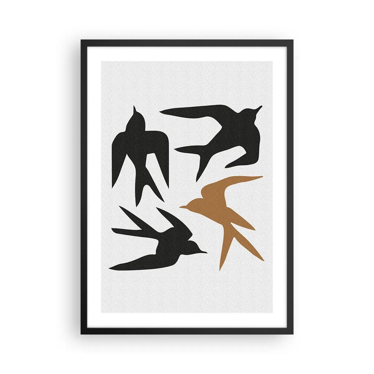 Poster in cornice nera - Sagome stilizzate di rondini su sfondo chiaro - 50x70cm - Giochi di rondini - Decorazione murale moderna per soggiorno e camera da letto ARTTOR