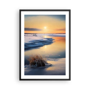Poster in cornice nera - Paesaggio invernale con un fiume al tramonto - 50x70cm - Tramonto invernale - Decorazione murale moderna per soggiorno e camera da letto ARTTOR