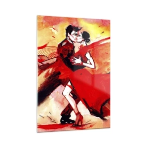 Quadro su vetro - Una coppia che balla in una composizione dinamica rossa - 50x70cm - Il ritmo porpora della passione - Decorazione murale moderna per soggiorno e camera da letto ARTTOR