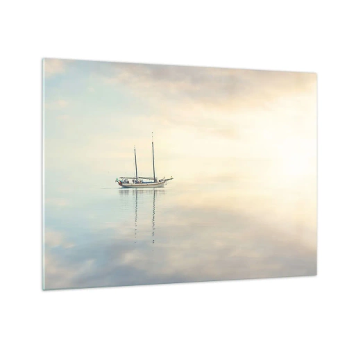 Quadro su vetro - Una barca a vela alla deriva su un mare calmo all'alba - 70x50cm - Silenzio in mare - Decorazione murale moderna per soggiorno e camera da letto ARTTOR