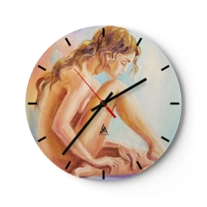 Orologio da parete - Orologio in Vetro - Ritratto artistico di una donna seduta - 30x30cm - Nudo di giovane - Decorazione murale moderna per soggiorno, cucina e camera da letto ARTTOR