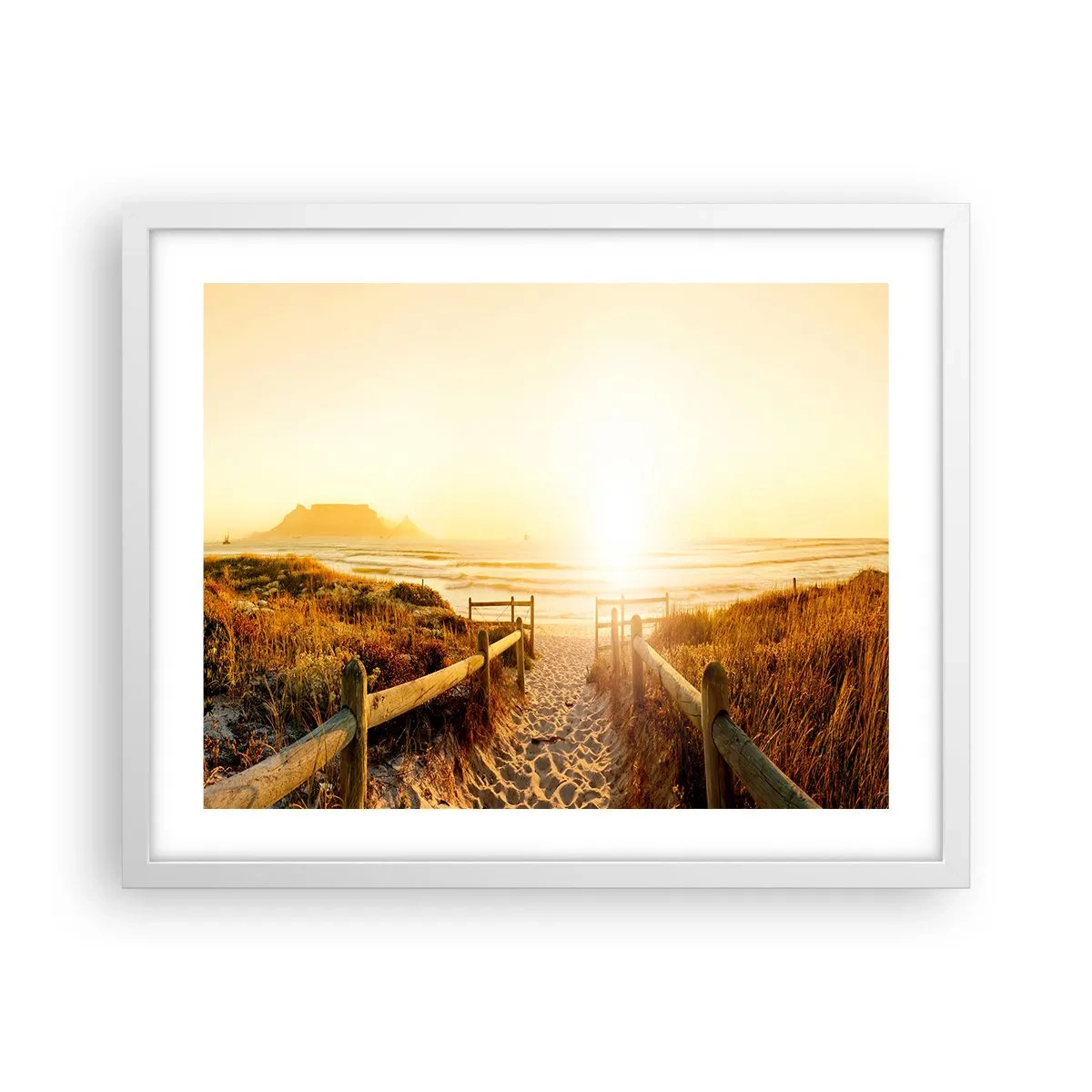 Poster in cornice bianca - Attraverso la duna, verso il sole - 50x40 cm