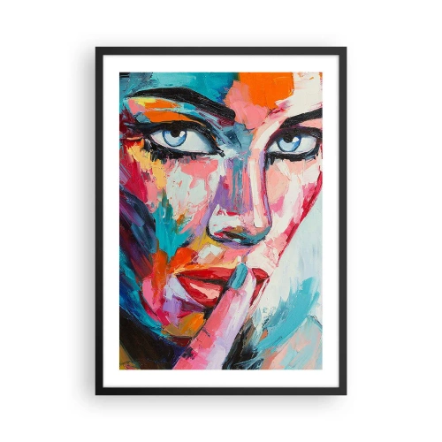Poster in cornice nera - Ritratto colorato di una donna in stile espressivo - 50x70cm - Il nostro primo segreto - Decorazione murale moderna per soggiorno e camera da letto ARTTOR