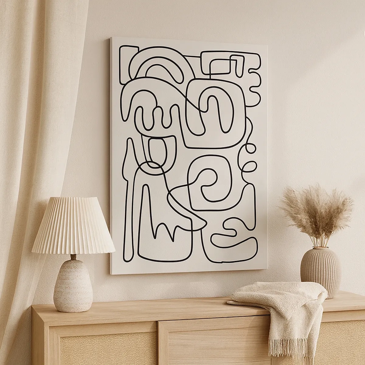 Quadro su tela - Stampe su Tela - Motivo astratto di linee nere su sfondo chiaro - 50x70cm - Segui il percorso - Decorazione murale moderna per soggiorno e camera da letto ARTTOR