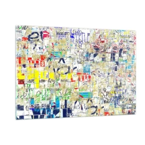 Quadro su vetro - Una composizione astratta con un mix di colori e iscrizioni. - 120x80cm - Semplicemente bello da vedere - Decorazione murale moderna per soggiorno e camera da letto ARTTOR