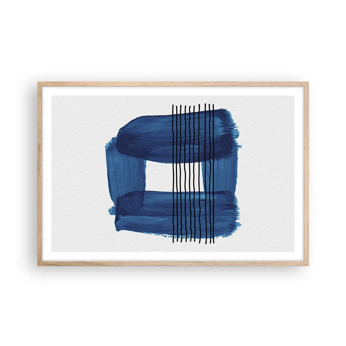 Poster in cornice rovere chiaro - Composizione blu e nera - 91x61 cm