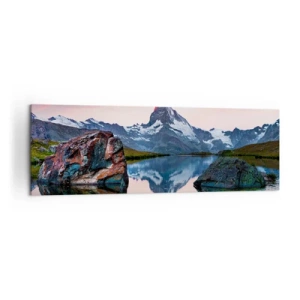 Quadro su tela - Stampe su Tela - Una cima di montagna riflessa in un lago al tramonto - 160x50cm - Il cuore dei monti è rovente - Decorazione murale moderna per soggiorno e camera da letto ARTTOR