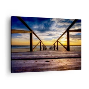 Quadro su tela - Stampe su Tela - Molo di legno che conduce alla spiaggia al tramonto - 70x50cm - Verso la spiaggia silenziosa al tramonto - Decorazione murale moderna per soggiorno e camera da letto ARTTOR