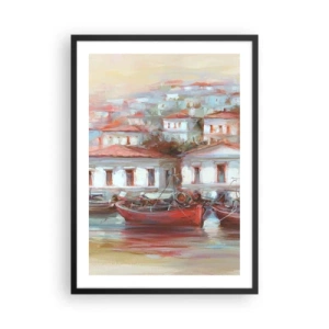 Poster in cornice nera - Una città colorata con barche sulla riva - 50x70cm - Cittadina felice - Decorazione murale moderna per soggiorno e camera da letto ARTTOR