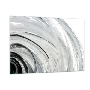 Quadro su vetro - Una spirale in bianco e nero con pennellate dinamiche. - 120x80cm - Composizione orbitale - Decorazione murale moderna per soggiorno e camera da letto ARTTOR