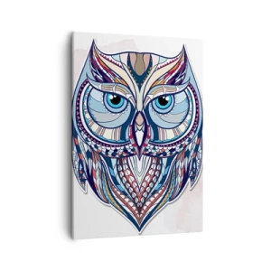 Quadro su tela - Stampe su Tela - Gufo geometrico nei toni del blu e del beige - 50x70cm - Gufo artistico decorativo - Decorazione murale moderna per soggiorno e camera da letto ARTTOR