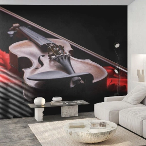 Fotomurali Premium Sand - Vecchio violino su tessuto rosso con sfondo scuro - 100x70cm - La musica dei sentimenti - Decorazione murale moderna per soggiorno e camera da letto ARTTOR