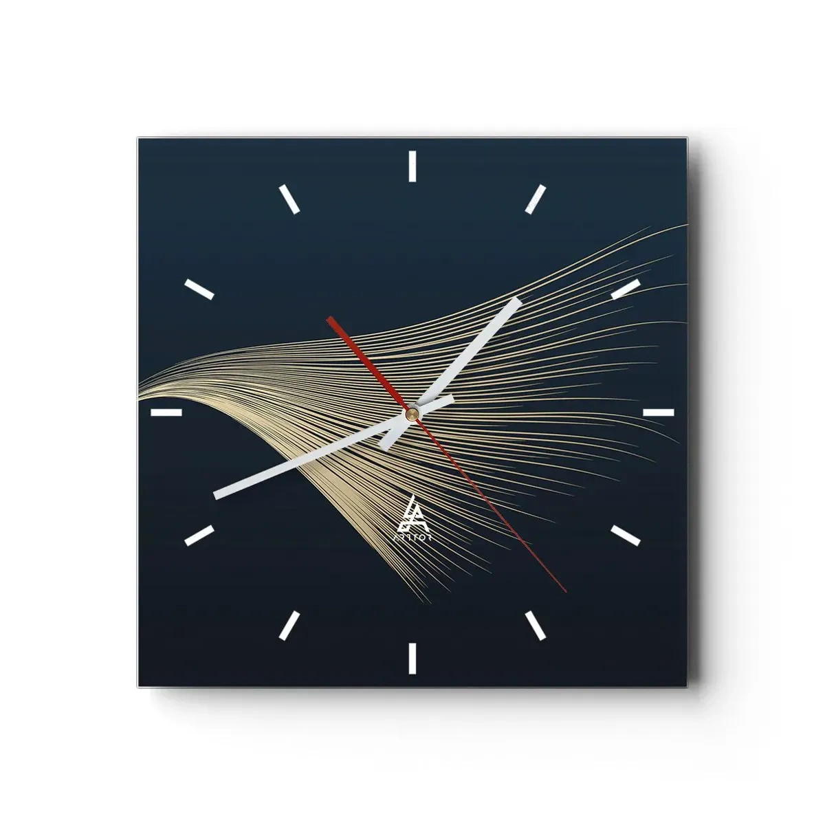 Orologio da parete - Orologio in Vetro - Una delicata linea simile a una piuma su uno sfondo blu navy - 30x30cm - Come un capello d'angelo - Decorazione murale moderna per soggiorno e camera da letto ARTTOR