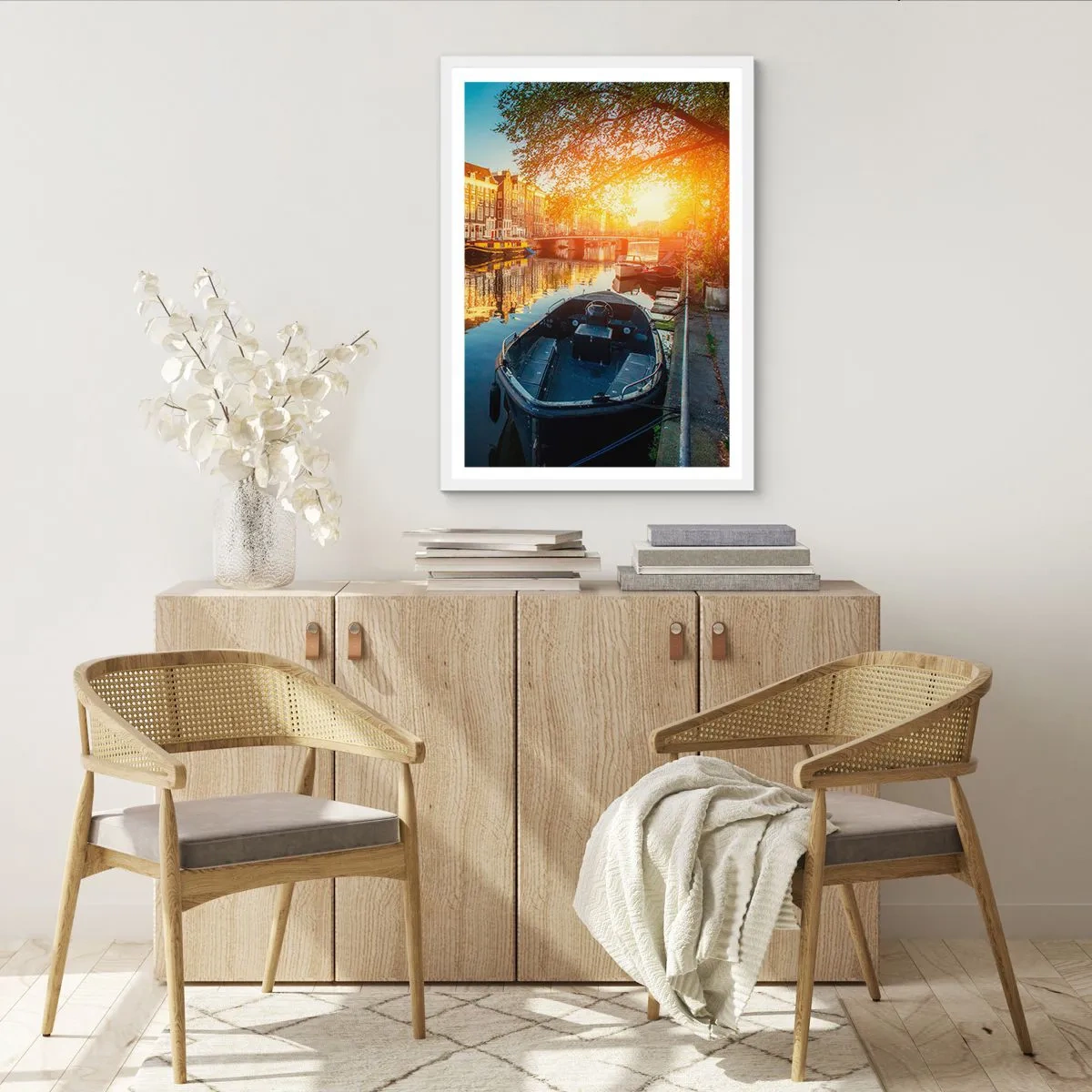 Poster in cornice bianca - L'alba ad Amsterdam - 30x40 cm