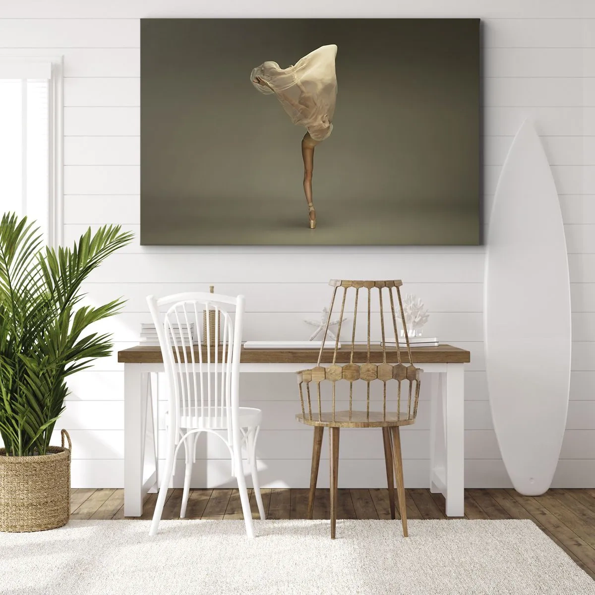 Quadro su tela - Stampe su Tela - Una ballerina che fluttua nell'aria con il tessuto - 120x80cm - Adesso vola via - Decorazione murale moderna per soggiorno e camera da letto ARTTOR