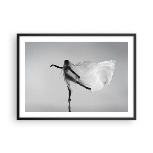 Poster in cornice nera - Una ballerina in una posa eterea con tessuto fluido - 70x50cm - Leggerezza ed eleganza - Decorazione murale moderna per soggiorno e camera da letto ARTTOR