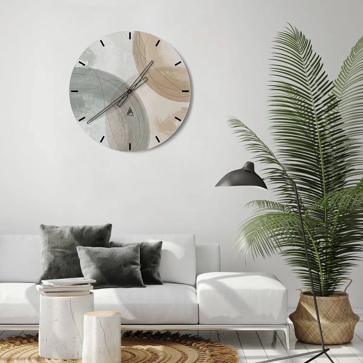 Orologio da parete - Orologio in Vetro - Forme astratte che si compenetrano nelle tonalità del beige - 30x30cm - Compenetrazione di mondi - Decorazione murale moderna per soggiorno, cucina e camera da letto ARTTOR