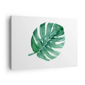 Quadro su tela - Stampe su Tela - Foglia di monstera verde in stile minimalista - 70x50cm - Concetto verde - Decorazione murale moderna per soggiorno e camera da letto ARTTOR