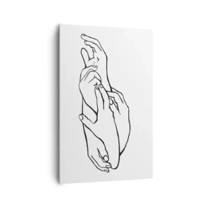 Quadro su tela - Stampe su Tela - Uno schizzo minimalista di mani giunte in un gesto di delicatezza. - 80x120cm - Il tocco buono - Decorazione murale moderna per soggiorno e camera da letto ARTTOR